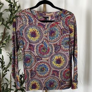 Talbots Multicolor Medallion Print Mandala Paisley Gold Buttons Sz 8P (V1)